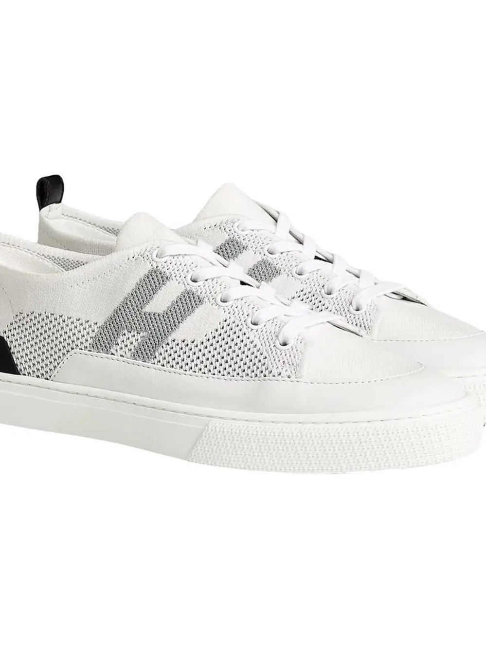 Hermes White Knit Low-Top Sneakers with Black Heel Tab Women 37